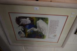 FRANK HODGKINSON, COLOURED PRINT, 'EGRETS' AND OTHER WATER BIRDS, F/G