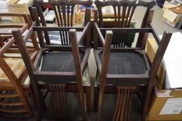 SET OF FOUR LATE 19TH/EARLY 20TH CENTURY MAHOGANY DINING CHAIRS WITH PIERCED SLAT BACKS