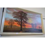 AFTER ROBIN BONEHAM, COLOURED PRINT, SUNSET SCENE