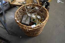 BASKET CONTAINING CANDLE HOLDERS, CHRISTMAS DECORATIONS ETC