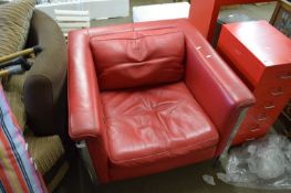 RETRO RED LEATHER AND CHROME FRAMED ARMCHAIR