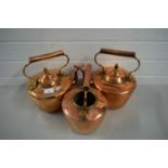 THREE VICTORIAN COPPER KETTLES