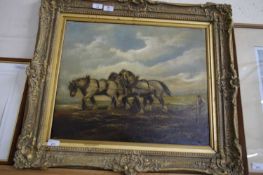 British, late 19/20th Century, Landscape with Ploughman, oil on board, 17 x 21ins