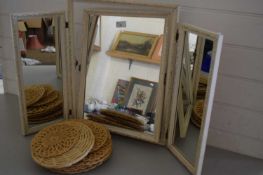 TRIPLE DRESSING TABLE MIRROR AND A QUANTITY OF PLACE MATS