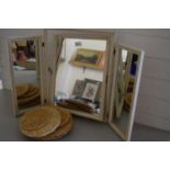 TRIPLE DRESSING TABLE MIRROR AND A QUANTITY OF PLACE MATS