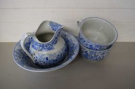MINTON BLUE AND WHITE WASH BOWL, JUG AND TWO CHAMBER POTS (4)