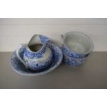 MINTON BLUE AND WHITE WASH BOWL, JUG AND TWO CHAMBER POTS (4)