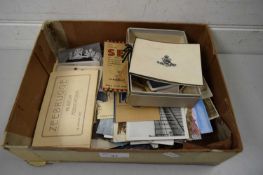 BOX OF VARIOUS ASSORTED POSTCARDS, PHOTOGRAPHS AND OTHER EPHEMERA