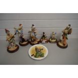 COLLECTION OF SIX MODERN MODEL CLOWNS AND A FURTHER CLOWN DECORATED PLATE (7)