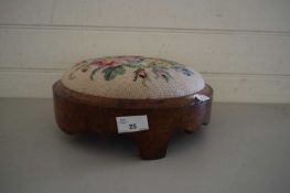 SMALL VICTORIAN CIRCULAR FOOT STOOL WITH TAPESTRY TOP