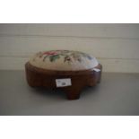 SMALL VICTORIAN CIRCULAR FOOT STOOL WITH TAPESTRY TOP