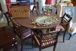 REPRODUCTION PEDESTAL MAHOGANY DINING TABLE AND SIX CHAIRS