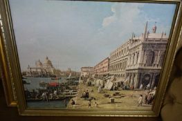 COLOURED PRINT OF A CATHEDRAL PLUS A CANALETTO PRINT (2)