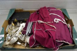 LARGE BOX VARIOUS SILVER PLATED CUTLERY, PRINCIPALLY KINGS PATTERN