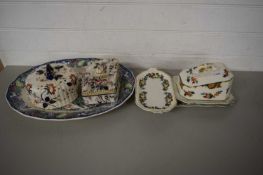 MIXED LOT OVAL MEAT PLATES, VARIOUS CHEESE DISHES ETC