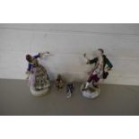 MIXED LOT COMPRISING PAIR OF DRESDEN FIGURES PLUS THREE SMALLER FIGURES (5)