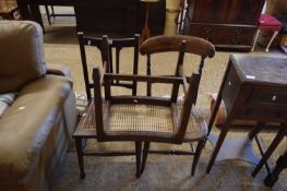 TWO CANE SEATED CHAIRS AND A CANE SEATED STOOL (3)