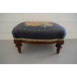 SMALL VICTORIAN FOOT STOOL ON TURNED LEGS WITH TAPESTRY TOP