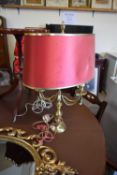 20TH CENTURY BRASS TWO LIGHT TABLE LAMP