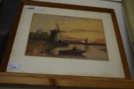 W H HUNT, STUDY OF A RIVER SCEEN WITH WINDMILL, WATERCOLOUR, SIGNED AND DATED 1858, F/G
