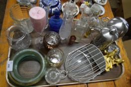 TRAY VARIOUS GLASS WARES, VASES, CANDLES ETC, CAFETIERE ETC