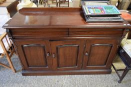 REPRODUCTION VICTORIAN STYLE MAHOGANY TWO-DOOR THREE DRAWER SIDEBOARD
