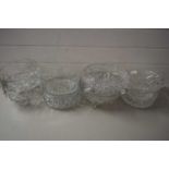 SELECTION OF NINE VARIOUS 20TH CENTURY CLEAR CUT GLASS BOWLS, VARIOUS DESIGNS