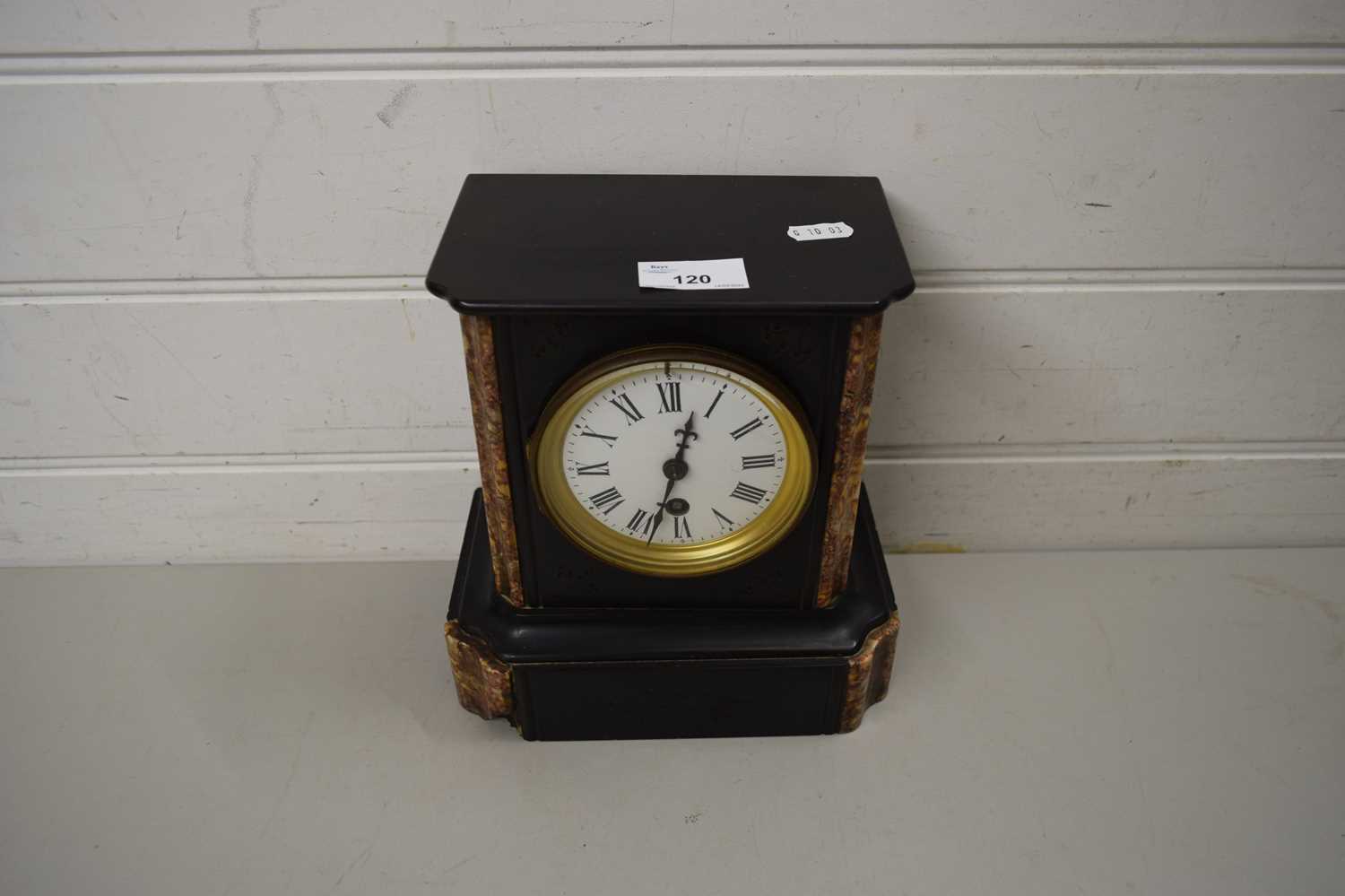 VICTORIAN BLACK SLATE AND MARBLE CASED MANTEL CLOCK