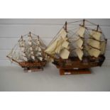MODERN MODEL OF HMS VICTORY TOGETHER WITH A FURTHER SMALL SHIP MODEL (2)