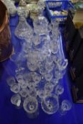 MIXED LOT COMPRISING TWO CUT GLASS DECANTERS PLUS A LARGE SELECTION VARIOUS CLEAR DRINKING GLASSES