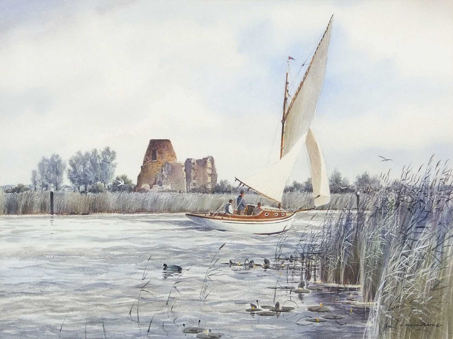 Colin W Burns (British, b.1944), 'Sailing Past St Benets', watercolour, signed. 12.5x16ins.