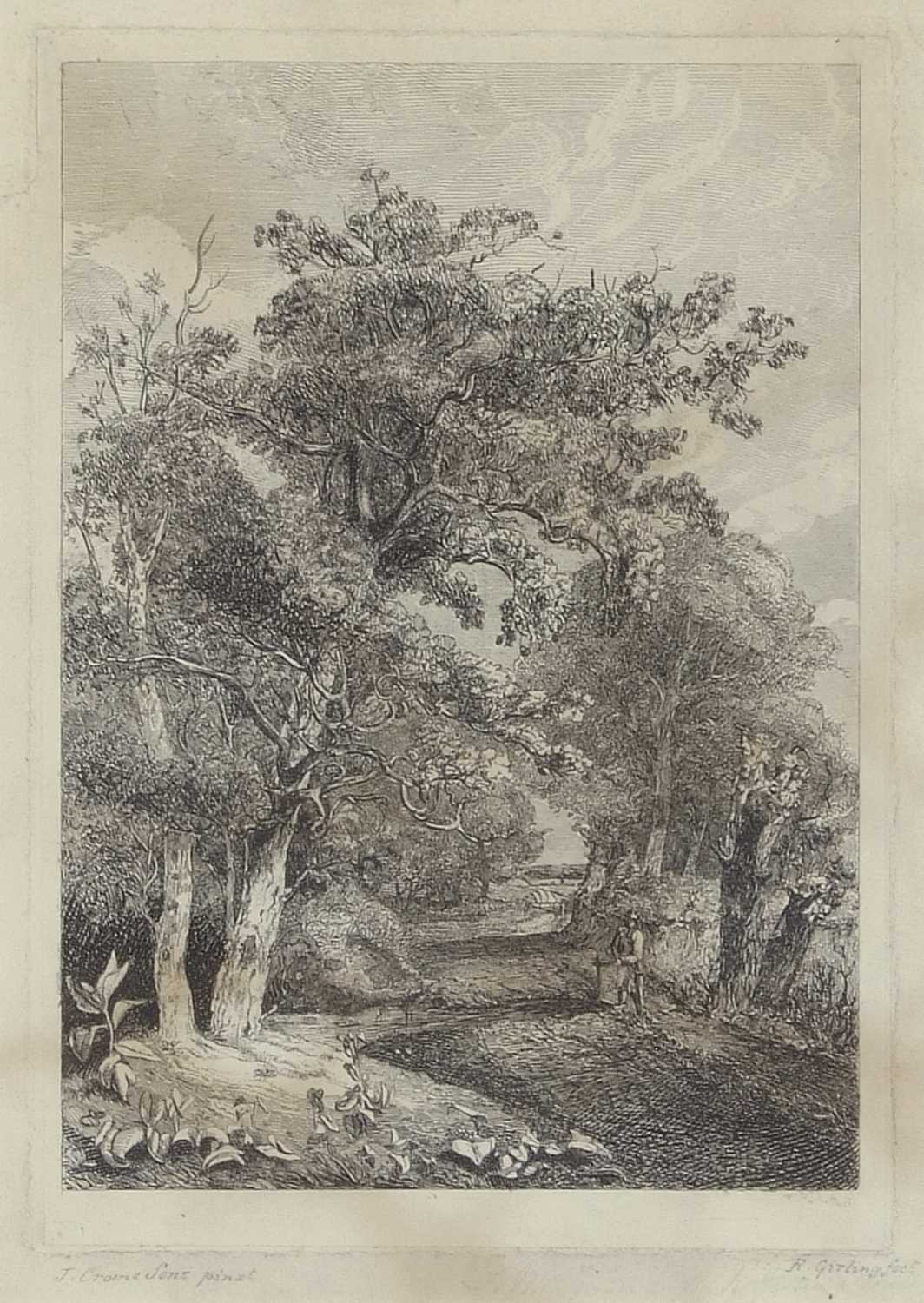 John Crome (British, 1768-1821), A woodland scene with a figure along a path, etching on paper,