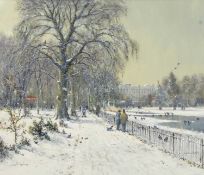 Colin W Burns (British, b.1944), Snow in St James's Park, London. Oil on canvas, signed. 22x26ins.