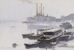 Edward Brian Seago RBA, ARWS, RWS (British, 1910-1974), 'Riverside London'. View from the banks of