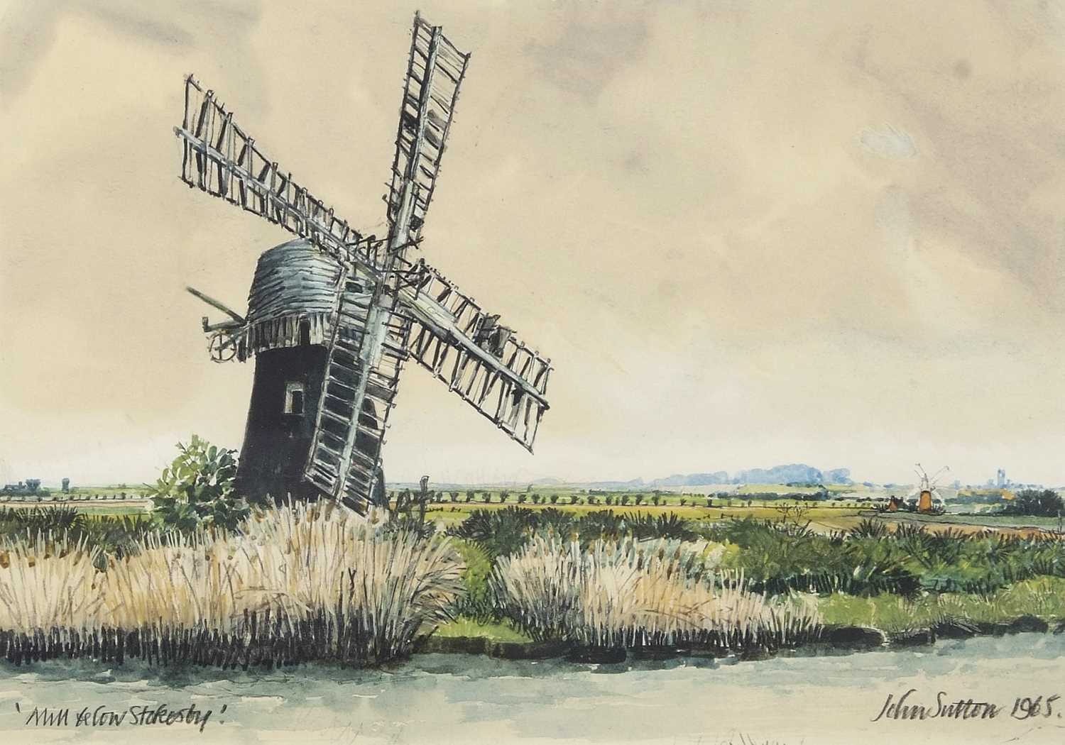 John Sutton (British, b.1935), Stokesby Mill, Norfolk, watercolour, signed. 9.5x14insQty: 1