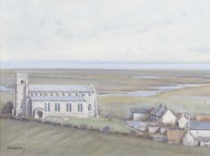 Desmond Cossey (British, b.1940), Salthouse Church, Oil on board, signed. 11x15.5ins