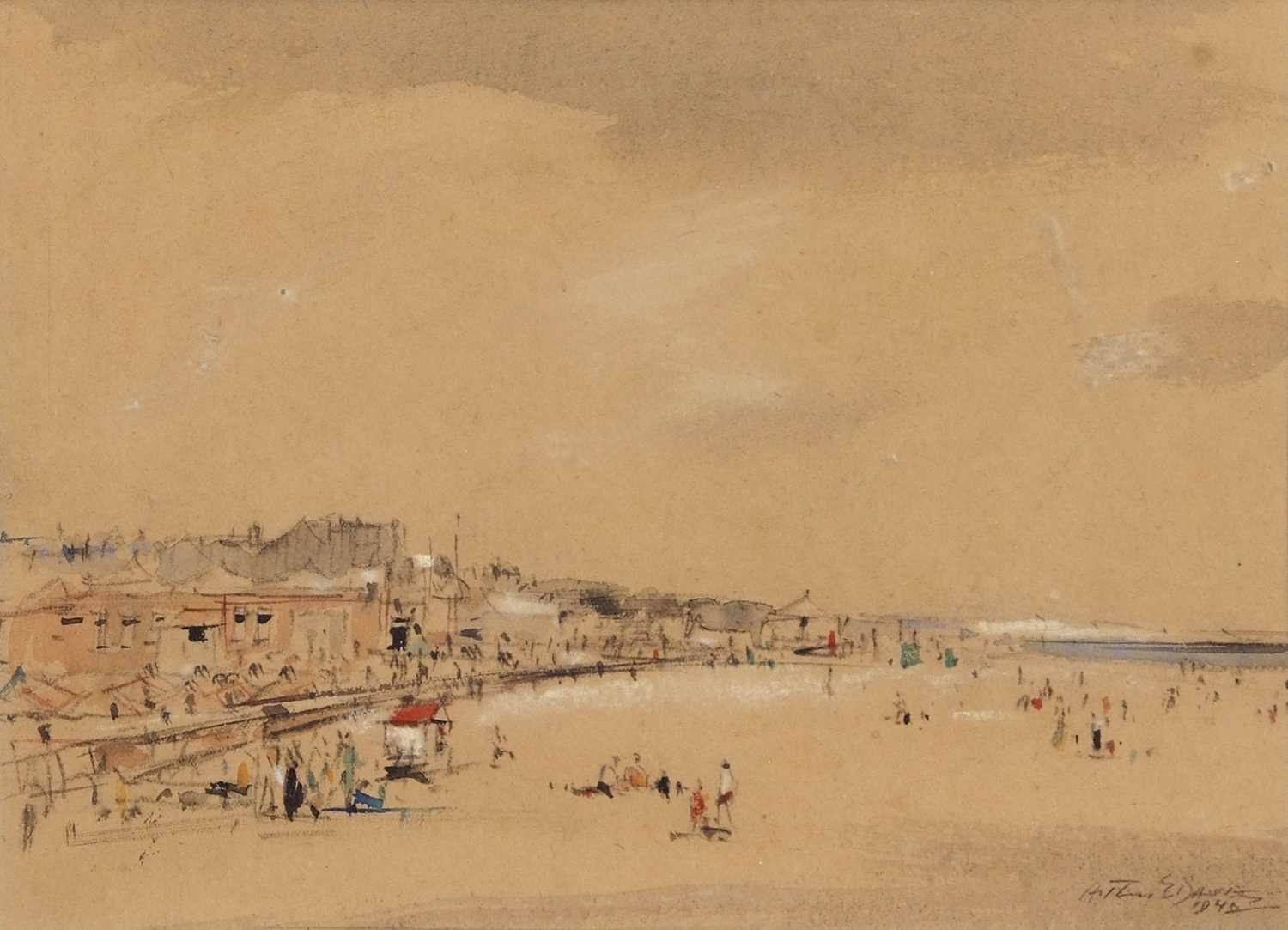 Arthur E Davies, RBA, RCA (1893-1988), Yarmouth Beach, 1940, pastel on buff paper, signed, 8 x