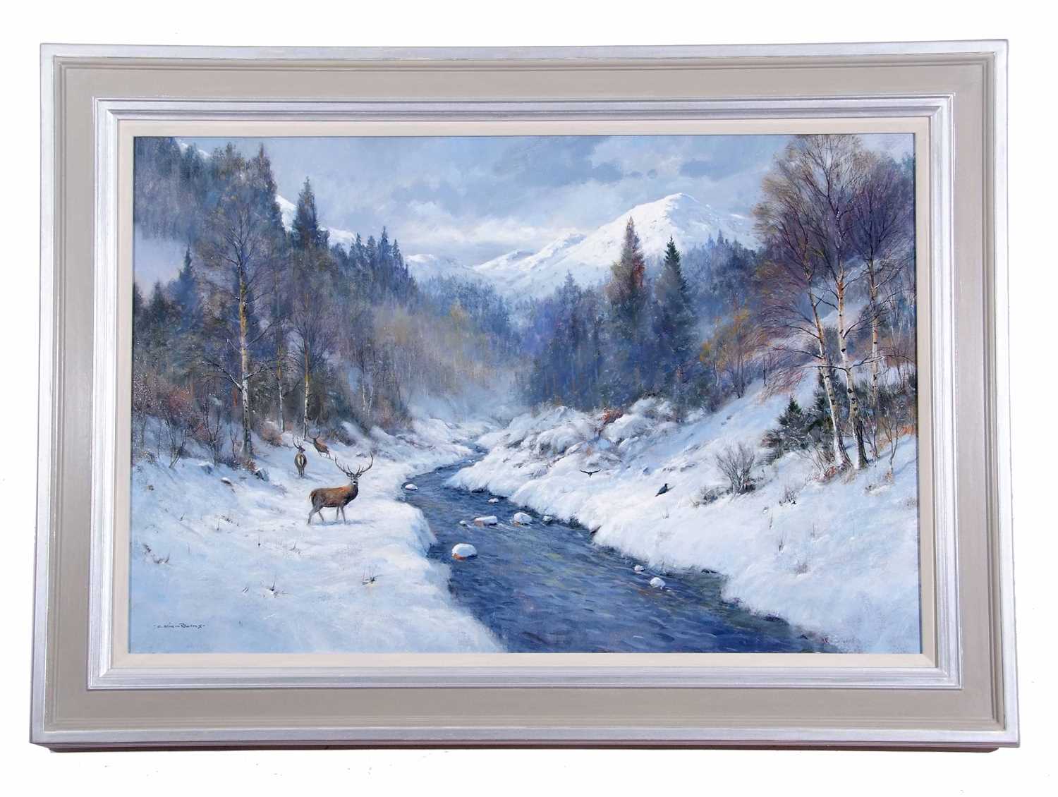 Colin W Burns (British, b.1944), Stags in Glen Affric, oil on canvas, signed. 24x36ins. - Image 2 of 2