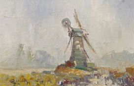 Roy Hodds (British, Contemporary), Windmill scene, oil on board, signed. 7.5x12ins.