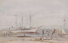 Arthur e Davies, RBA, RCA (1893-1988), A harbour scene with boats moored, watercolour, signed, 8 x