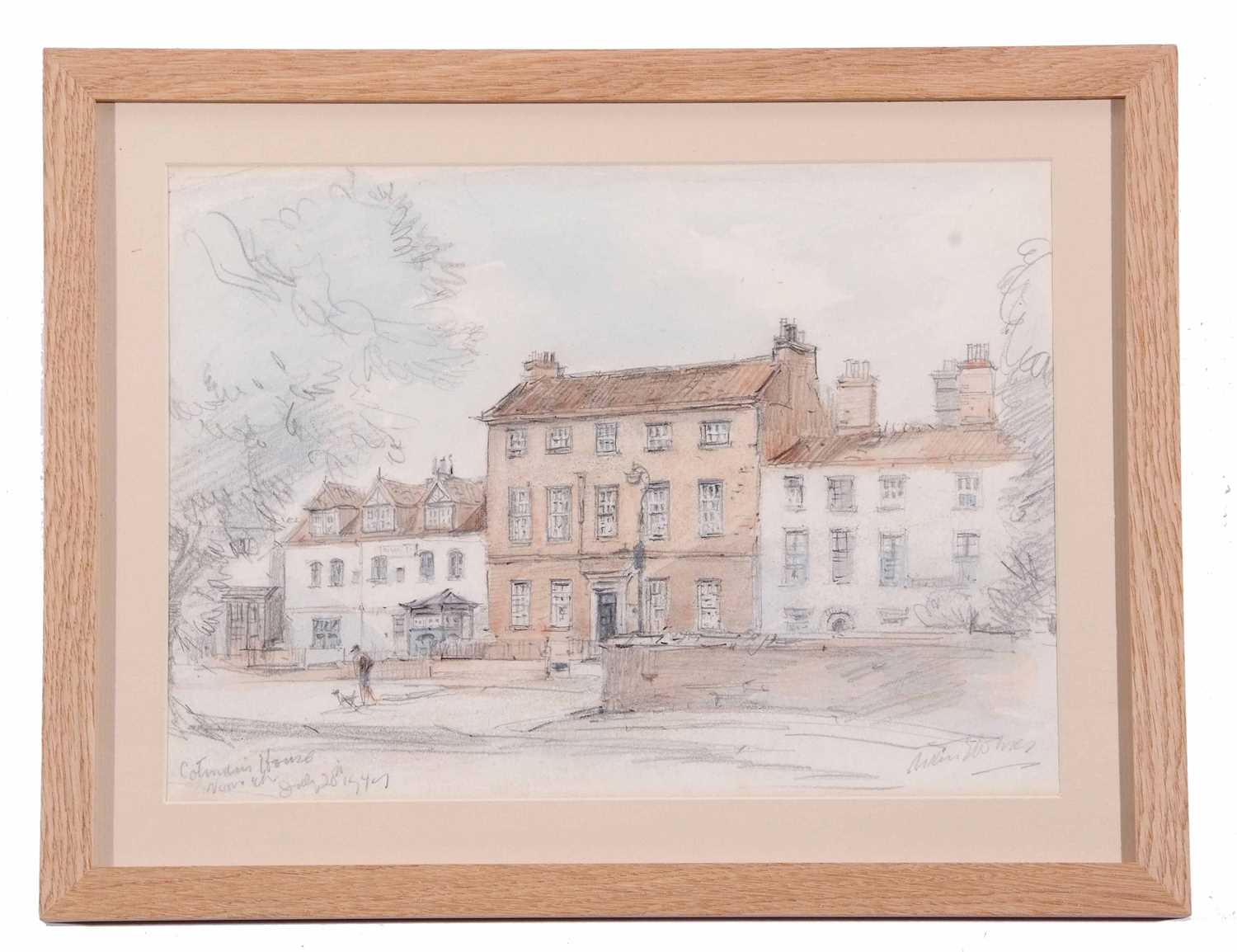 Arthur E Davies RBA, RCA (1893-1988). Cotman House, Palace Plain, Norwich, pencild, chalk and - Image 2 of 2