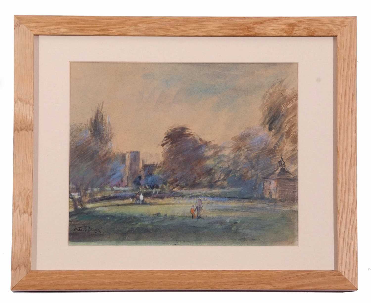 Arthur E Davies, RBA, RCA (1893-1988), Earlham Park and Church, Norwich, pastel, signed, 8.5 x - Image 2 of 2