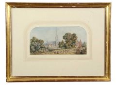 J J Cotman (1814-1878), Norwich view, watercolour, signed lower left, 8" x 4"