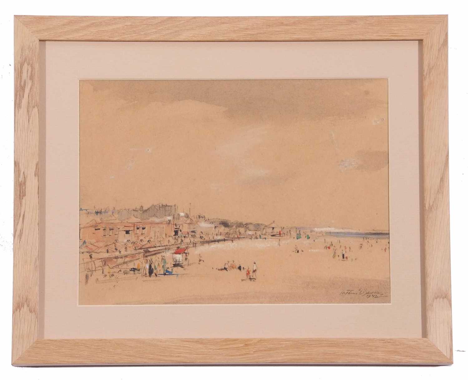 Arthur E Davies, RBA, RCA (1893-1988), Yarmouth Beach, 1940, pastel on buff paper, signed, 8 x - Image 2 of 2