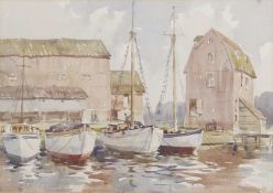 Albert Charles Ribbans (British, 1903-1966), Woodbridge Harbour and a further scene of boats at