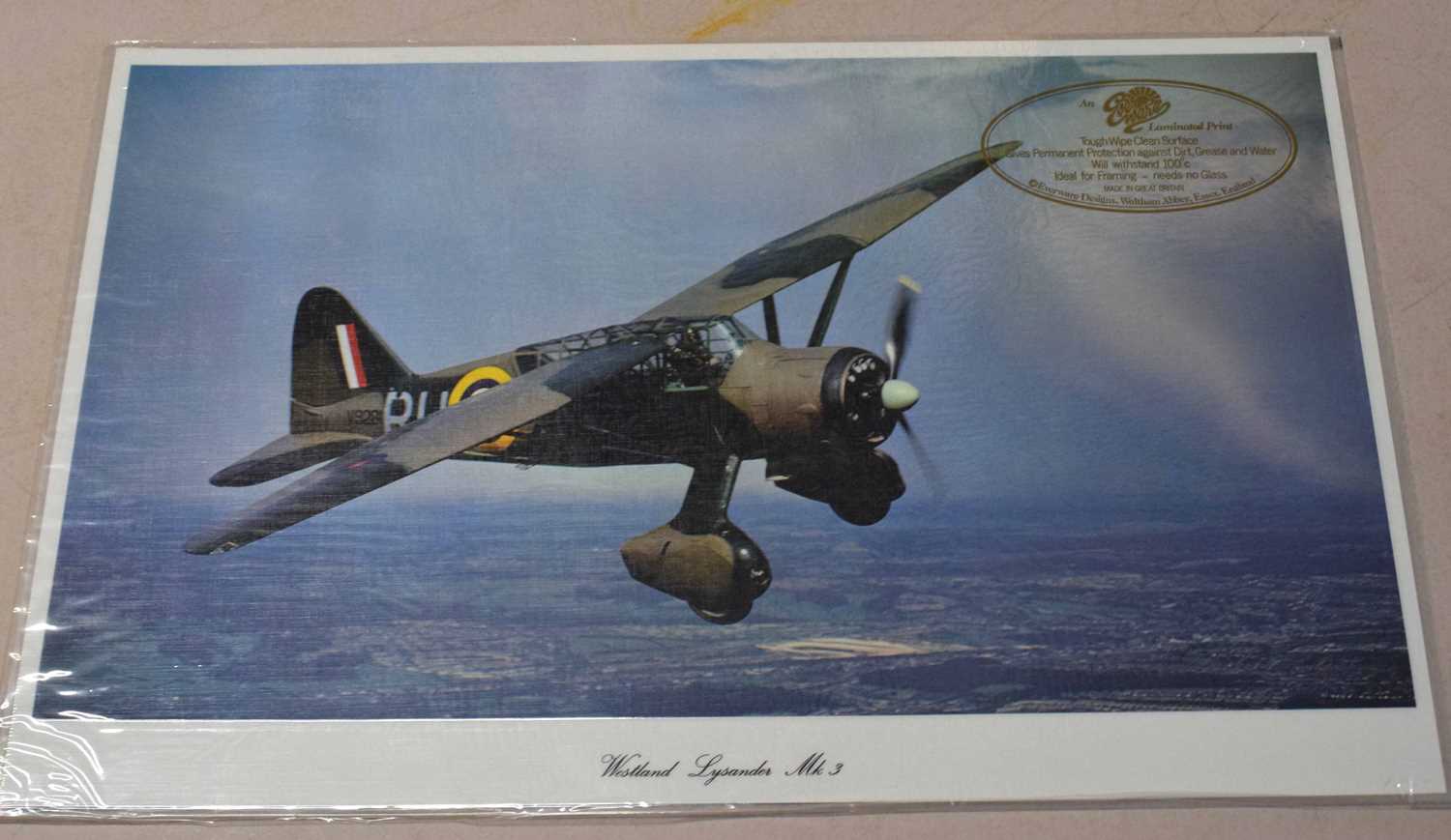 Group of laminated prints in original wrapping of a Hawker Hurricane, Spitfire Mk IA, Westland - Image 3 of 4