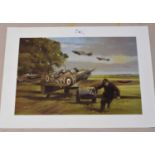 Michael Turner coloured print of Hurricanes together with print of Lancasters by Geoffrey Herickx