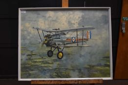 Gerald Coulson print of a 'Bristol Bulldog' fighter in white wooden frame.55cm high 70cm wide
