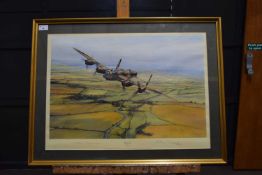 Robert Taylor 'Climbing Out' print of Lancaster Bomber. Limited edition number 57/850. Signed by the