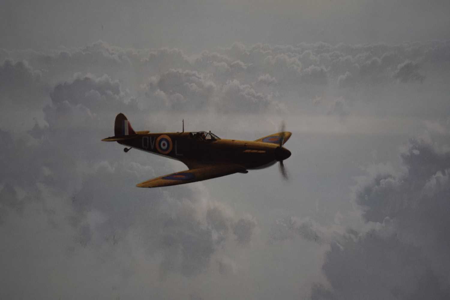 Gerald Coulson 'Solitude' Print of a spitfire. Artist signed to the mount with printers stamp for - Image 3 of 3